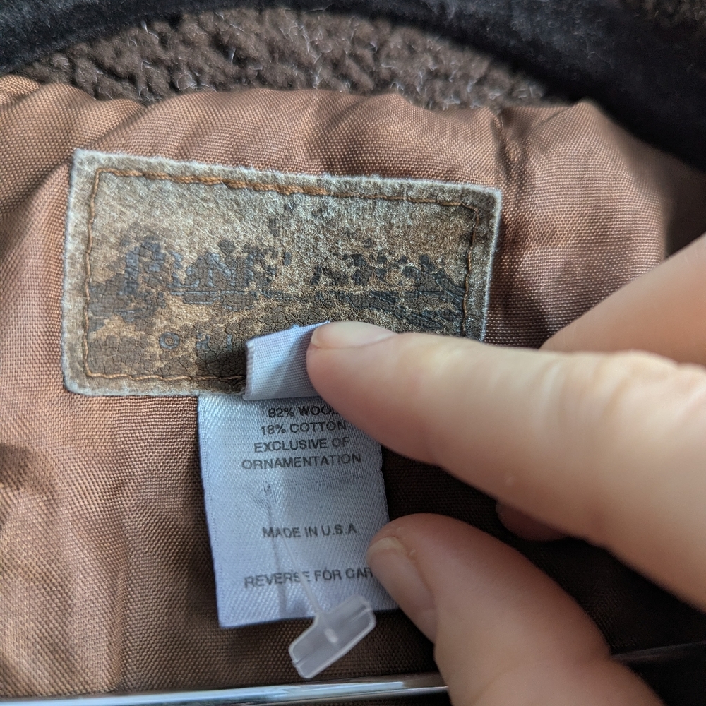 Pendleton Originals Wool Sherpa Trim Blanket Coat Bear Moose Print Burgundy L - Picture 8 of 14